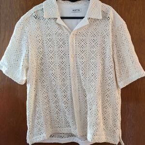 KOTN Men's White Crochet Shirt